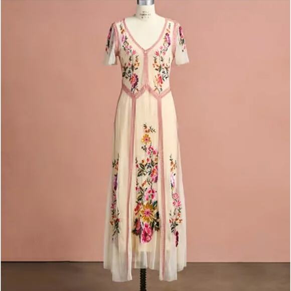 Sundance Cream Garden Soirée Embroidered Dress Maxi Dress Size SP - Picture 11 of 12